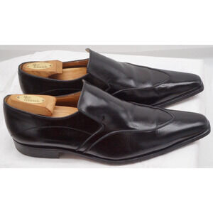 Battaglia Men’s US 9 EUR 42 Black Italian Leather Square Toe Slip On Dress Shoes